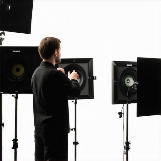 Creator setting up multi-light studio with diffusers and color gels