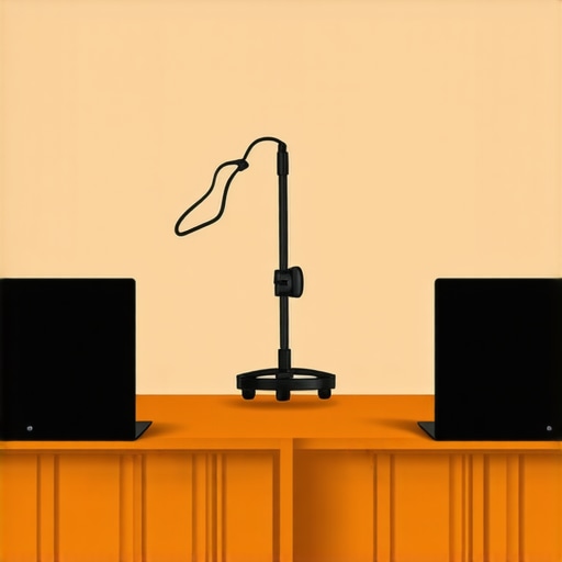 Diagram showing advanced microphone positioning and acoustic panels for optimal sound