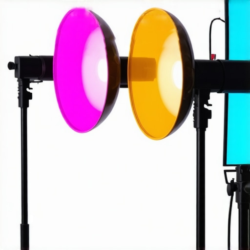 Studio lighting setup with gels and reflectors demonstrating advanced techniques