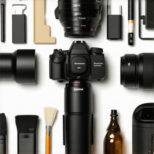 A person cleaning camera lenses and inspecting studio equipment to ensure optimal performance.