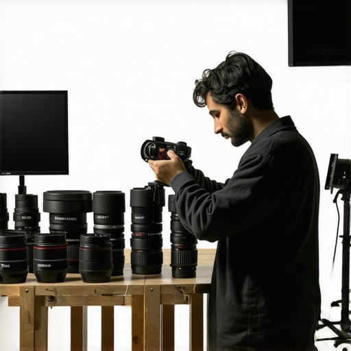 Content creator maintaining studio gear with cleaning and inspection