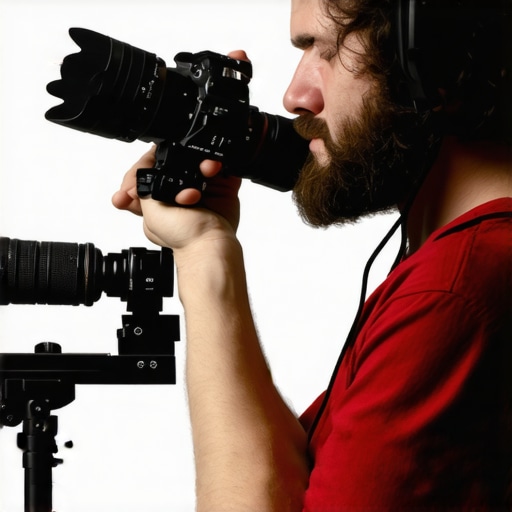 Creator cleaning equipment and inspecting cables in a professional studio