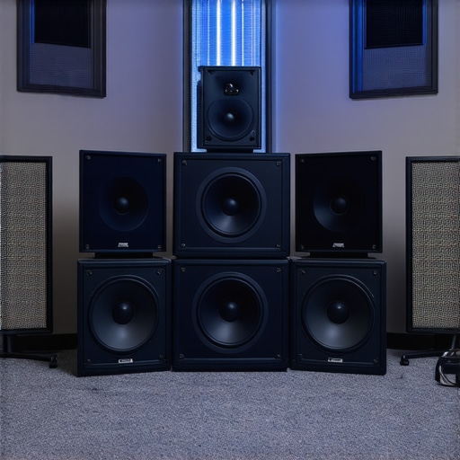 A professional-looking home studio with soundproofing features including acoustic panels and sealed windows.