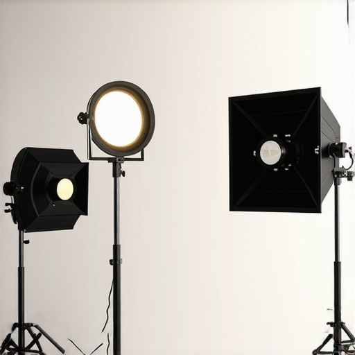 Photo of a creator's studio with professional lighting equipment arranged for filming