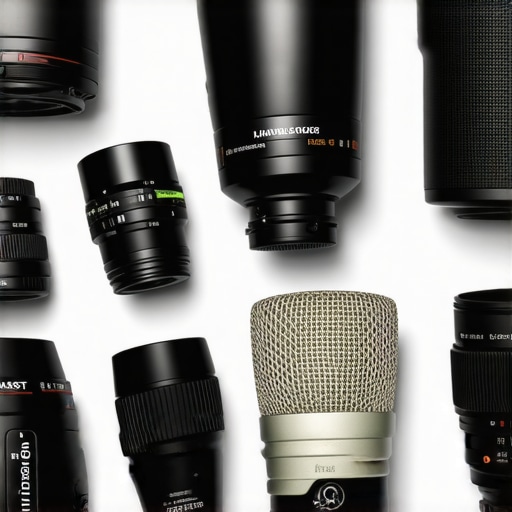 Person cleaning camera lens and microphone in a well-lit studio
