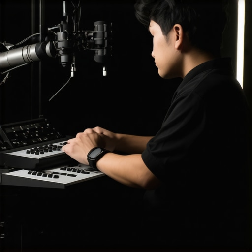 Creator cleaning microphone and checking camera gear in studio