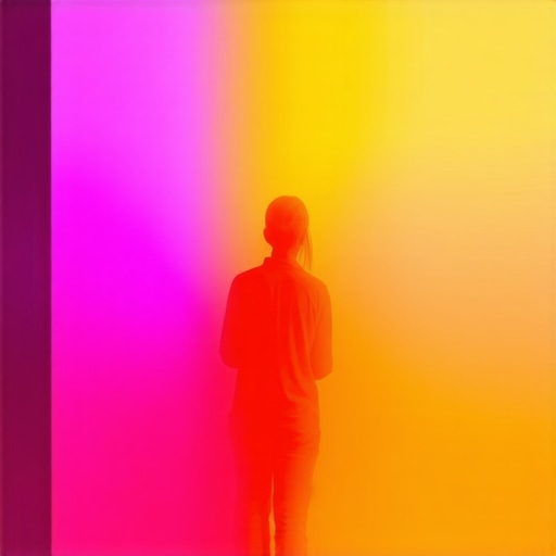 A cozy creator studio showcasing dramatic lighting with shadows and colored accents