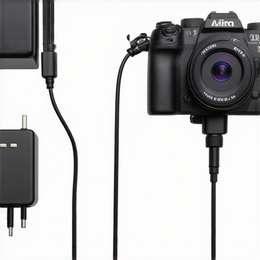 Mirrorless camera connected to dummy battery and power source with organized cabling
