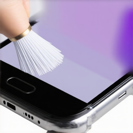 Hand cleaning smartphone microphone port with a soft brush.