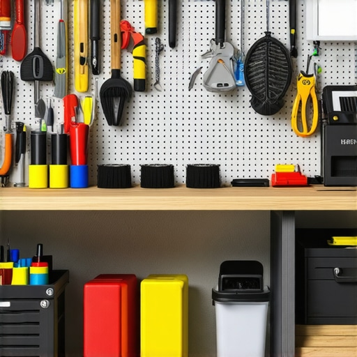 Tools and supplies for maintaining camera and studio gear organized on a workspace.