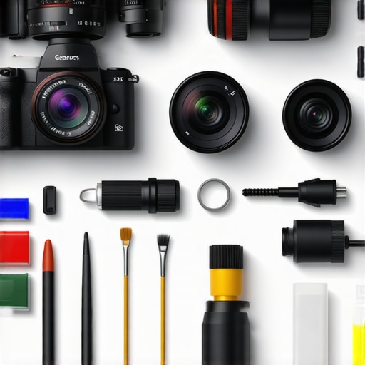A well-organized toolkit for maintaining studio equipment, including cleaning supplies, screwdrivers, and cables.