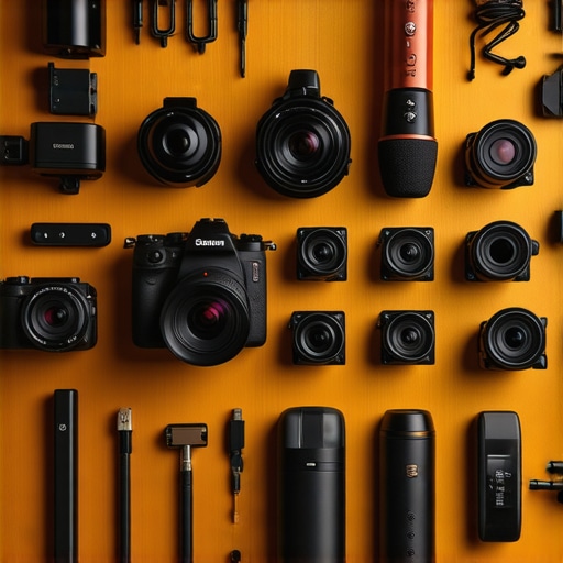 A well-organized content creator workstation with tools for equipment maintenance.