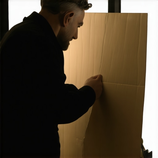 Photographer adjusting homemade softbox with flashlight for creative lighting.