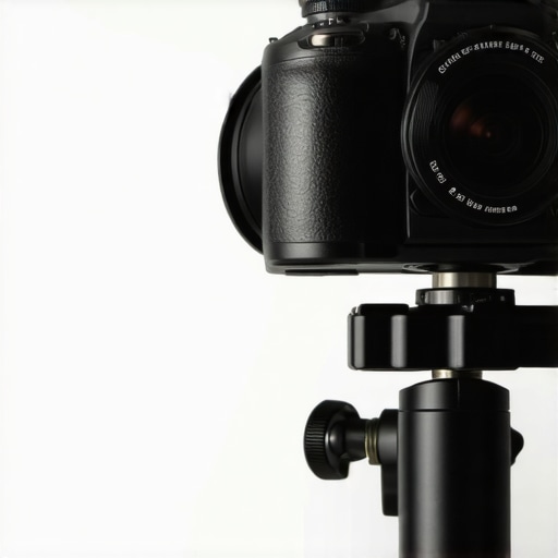 Close-up of camera focus ring with tape and screen showing focus peaking
