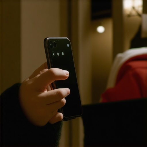 Close-up of a person's hand adjusting smartphone camera parameters in natural light
