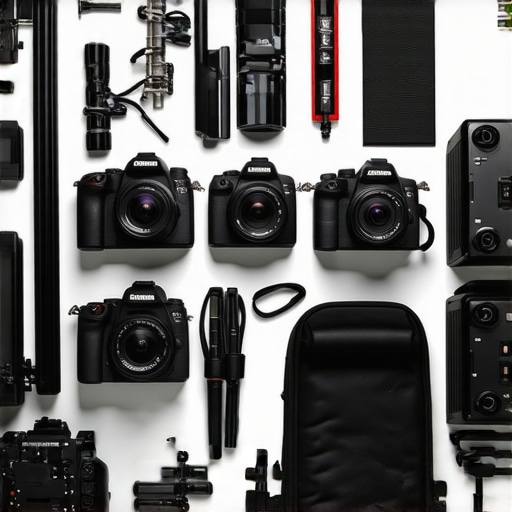 A professional content creator's studio with organized gear and lighting.