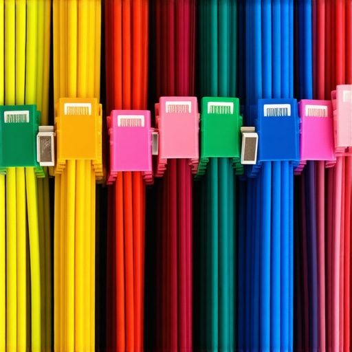 Neatly arranged cables secured with labels and clips in a professional creator setup.