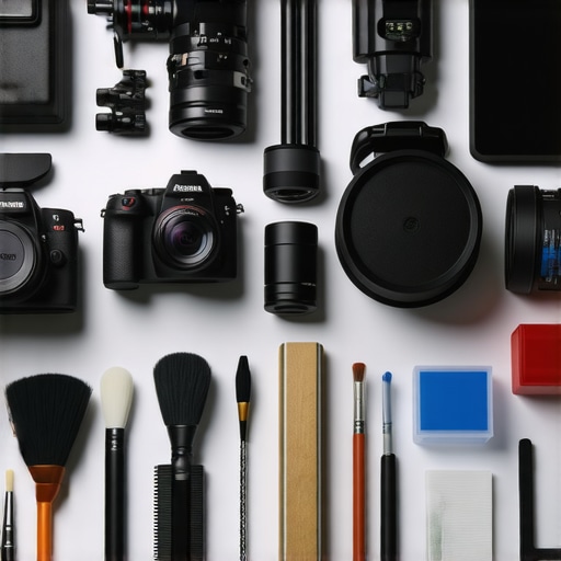 A clean and organized content creator workspace featuring camera, microphone, diffusers, and cable management tools.