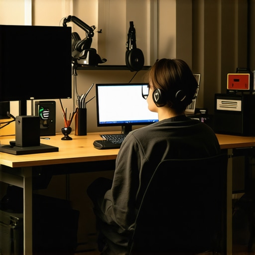 A tidy creator's workspace showcasing essential tools like diffusers, cable organizers, and camera mounts.