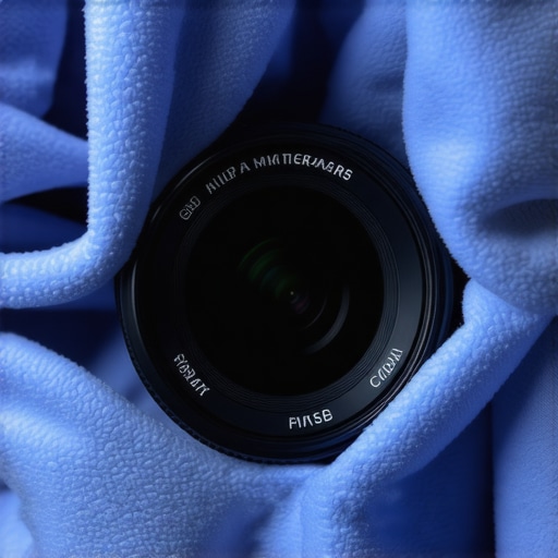 Person cleaning camera lens with microfiber cloth in natural light