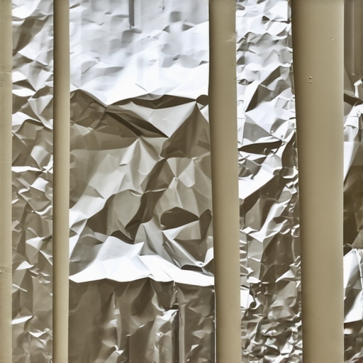 Close-up of aluminum foil strips attached to a small studio corner to manage light spill.