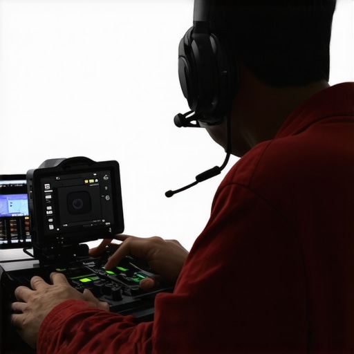 A person configuring audio and video equipment for content creation