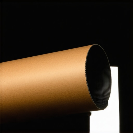 A homemade background light modifier made from a cardboard tube attached to a studio spotlight, aimed at a background