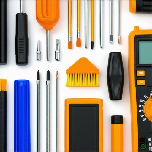 Essential Maintenance Tools for Content Creators A collection of specialized tools designed for maintaining cameras, microphones, and studio lighting equipment, ready for a creator's toolkit.