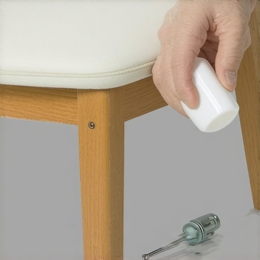 Person lubricating and tightening a squeaky office chair joint with a screwdriver.