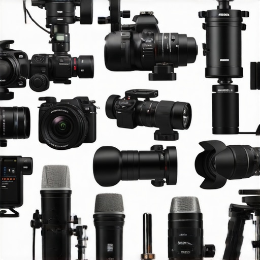 Technician cleaning camera and microphone gear in a professional studio environment.