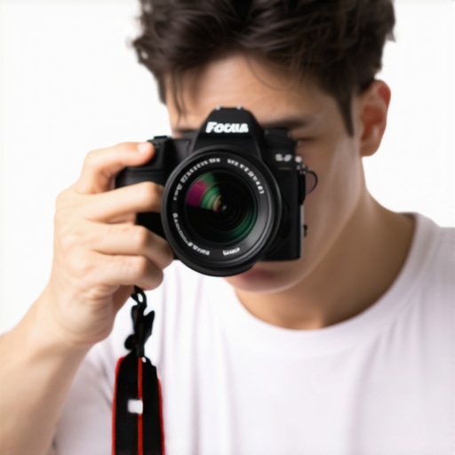 Mastering Manual Focus with Focus Peaking Content creator fine-tuning focus manually with focus peaking displayed on a camera monitor.