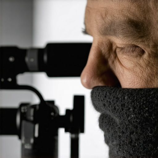 Close-up of a content creator fine-tuning microphone and camera setup in a studio.
