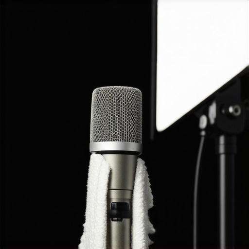 Microphone Cleaning Process for Durability Microphone being cleaned with a cloth in a professional studio environment