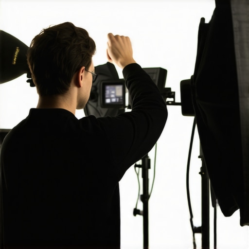 Optimal Studio Lighting for Flattering Portraits Content creator positioning studio lights at a 45-degree angle for better video lighting.