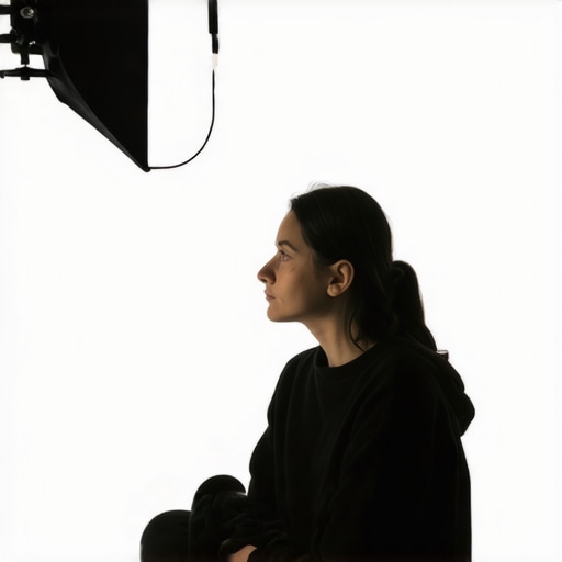 Softbox light positioned at a 45-degree angle in a small content creator studio