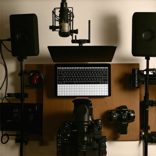 A well-organized studio with lighting, camera, and microphone gear arranged for optimal content creation.