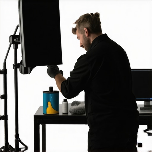 A creator cleaning microphone and camera gear with tools