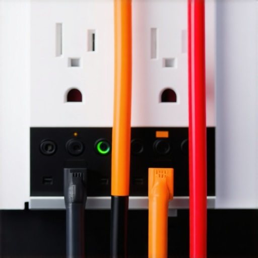 Power cords connected to outlets on different circuits in a creative studio