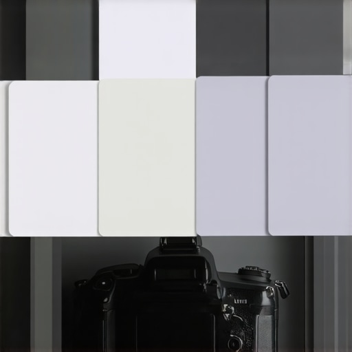 Camera adjusting white balance with gray card in studio lighting
