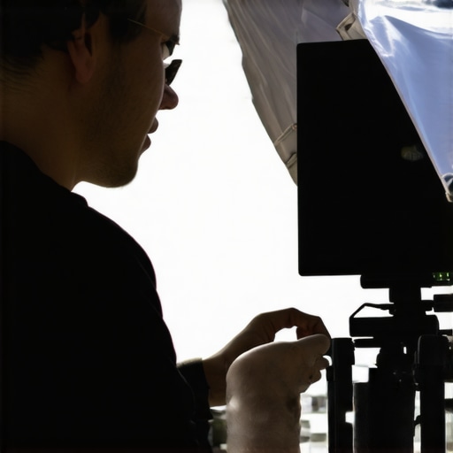 A creator demonstrating techniques to block sunlight from their outdoor monitor.