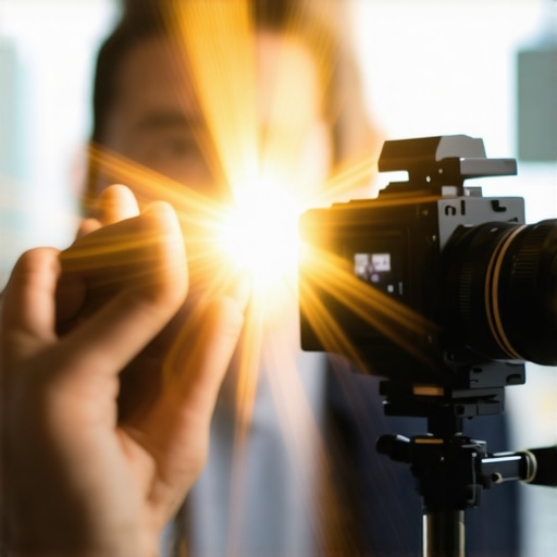 Person recording video with smartphone app that flashes bright light as a visual cue