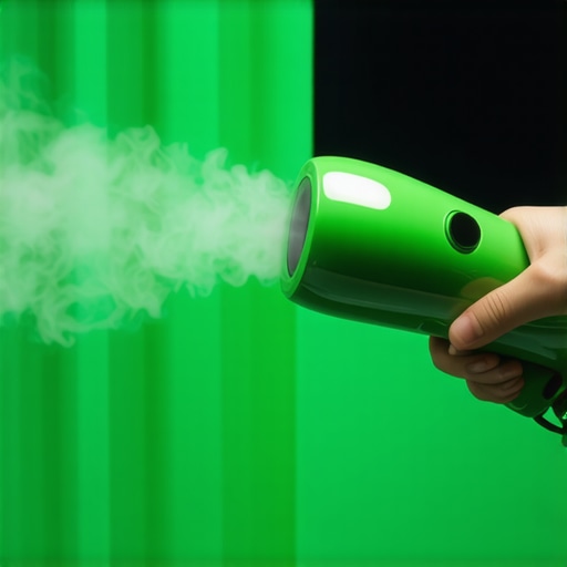 Person steaming green screen fabric to remove wrinkles
