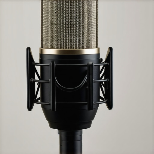 A professional microphone with adjustable settings in a soundproof studio environment.