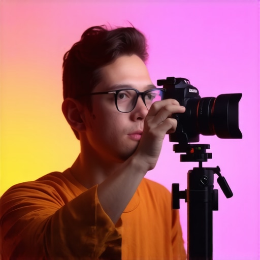 Camera Setup for Vibrant Skin Tones Content creator adjusting camera white balance in a well-lit studio