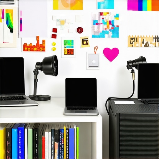 A content creator's studio with a creative, affordable backdrop, soft lighting, and personal touches