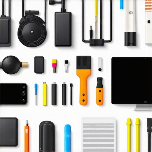 Studio of a content creator with organized cables and cleaning tools