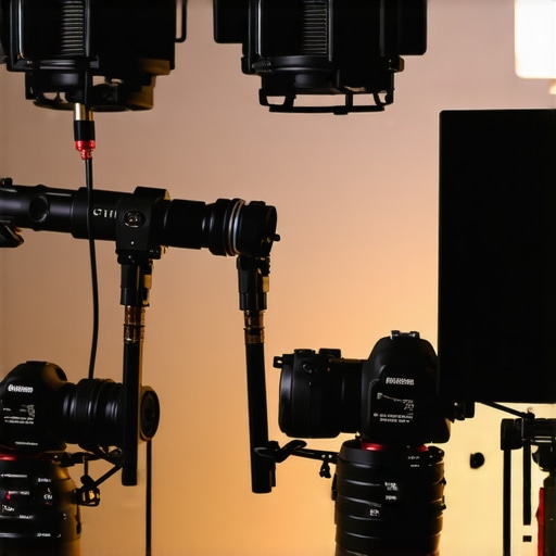 A neatly organized content creator's studio with proper lighting, microphone, and camera gear