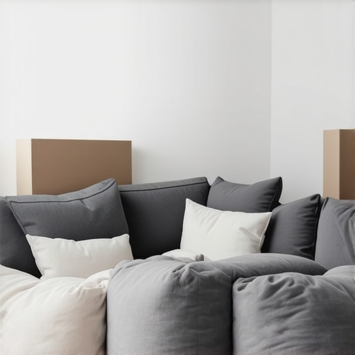 Cushions and blankets placed in the corner of a home studio for acoustic treatment.