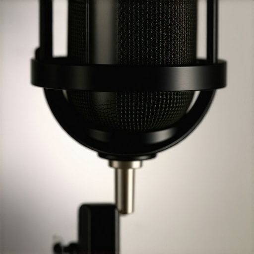 Detailed image showing a microphone with shock mount and foam dampening materials in a studio environment