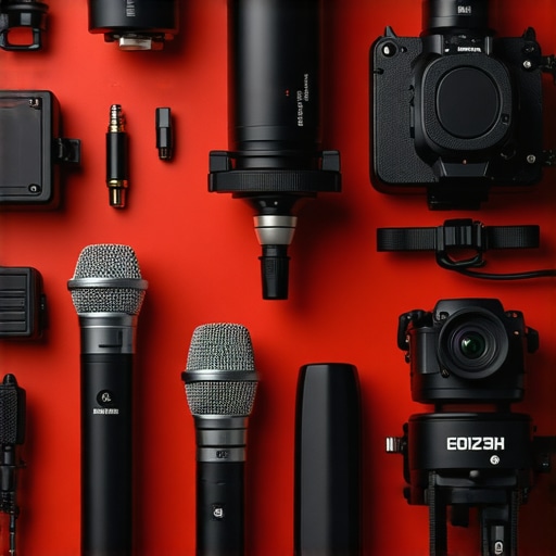 A well-maintained content creator workspace featuring microphone, studio lighting, and camera gear, highlighting organization and care techniques.